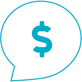 Blue dollar sign inside a blue speech bubble