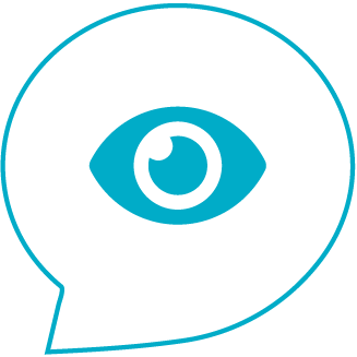 Blue eye icon inside a speech bubble