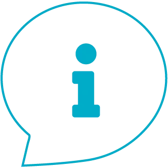 Blue 'i' for information icon inside a blue speech bubble