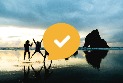 Advice icon with background of people on a beach at dusk