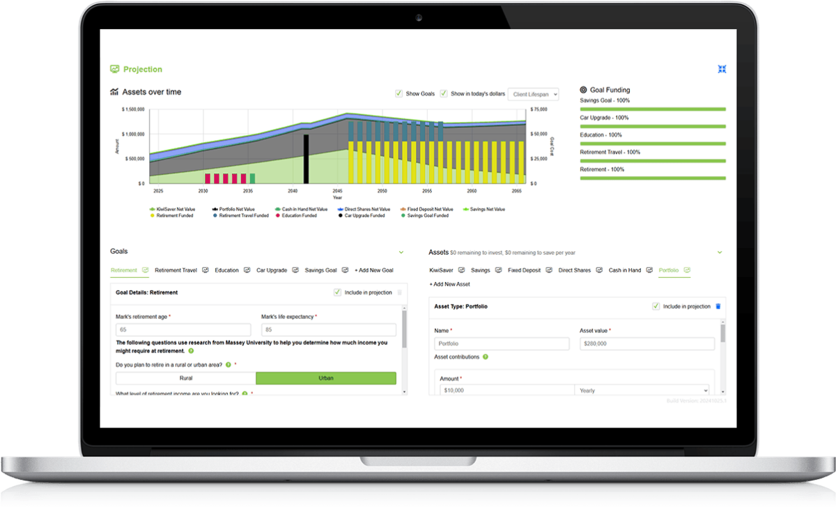 Projection Tool Demo OMNIMax Investment Projection screenshot using demo data, on a laptop