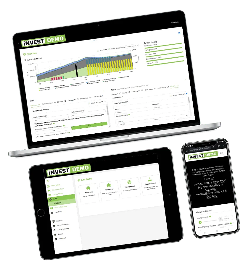 OMNIMax product screenshots on a laptop, tablet and mobile phone