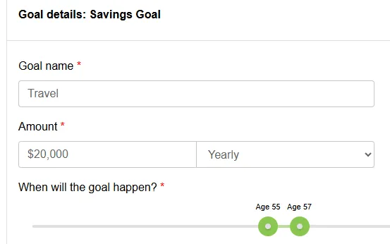 Closeup of a Savings Goal for Projection Tool by OMNIMax